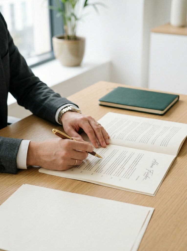 Revisão de contratos empresariais: por que o documento certo perde eficácia com o tempo hands reviewing signed contract 202606101546